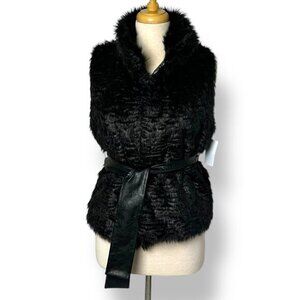 NWT Lola and Sophie Black Faux Fur Belted Sz Small